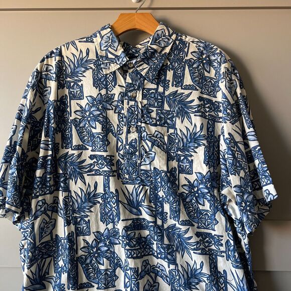 Blue Paradise Hawaiian Aloha Shirt Mens XXL Blue Floral Tropical Button Up - Picture 3 of 8